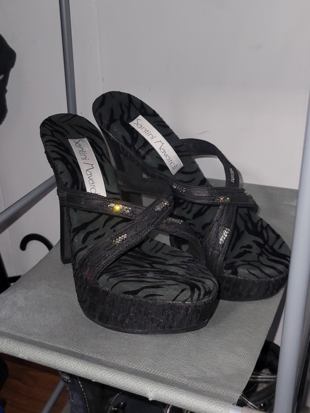 Black Strappy Animal Print Heels Santini Mavardi